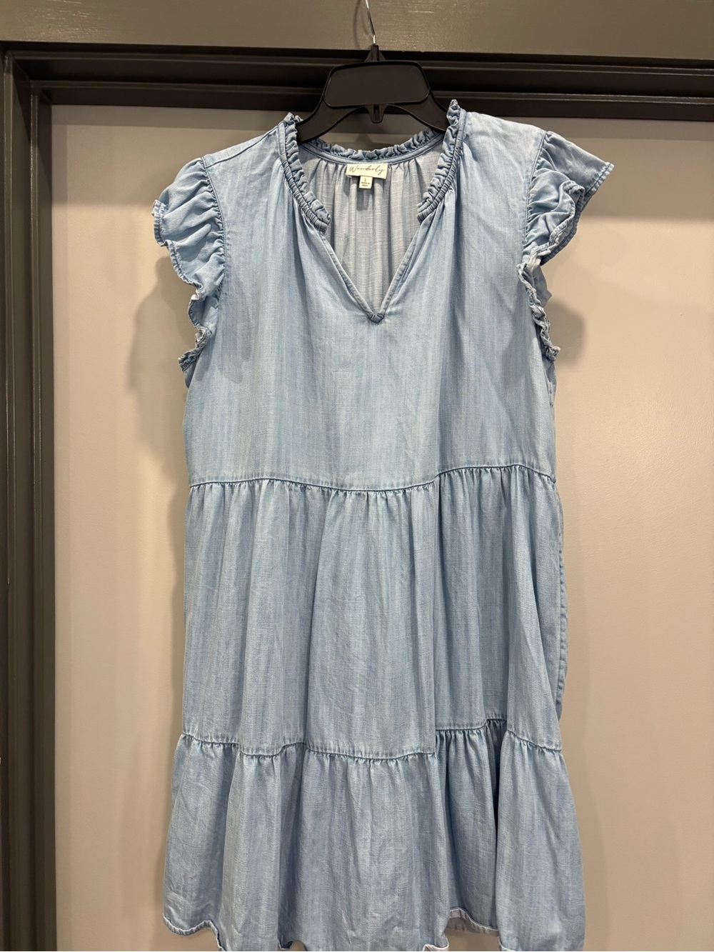 Wonderly Pale Blue Ruffle Sleeve Tiered Mini Dress